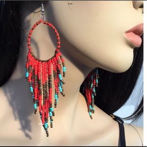Beaded Earrings Statement BOHO Dangle Chandelier